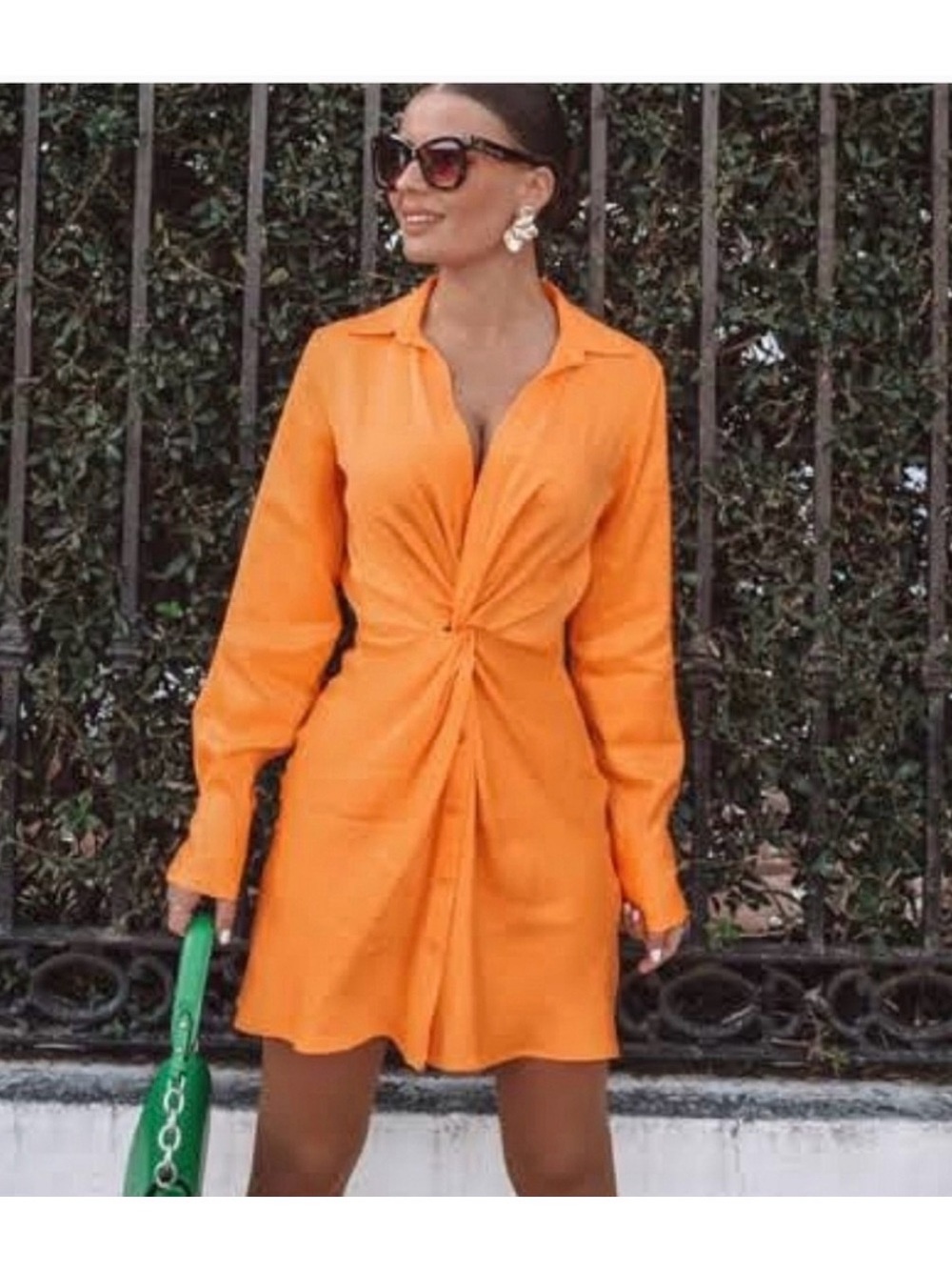 Zara Orange Twist-Front Shirt Dress s XS